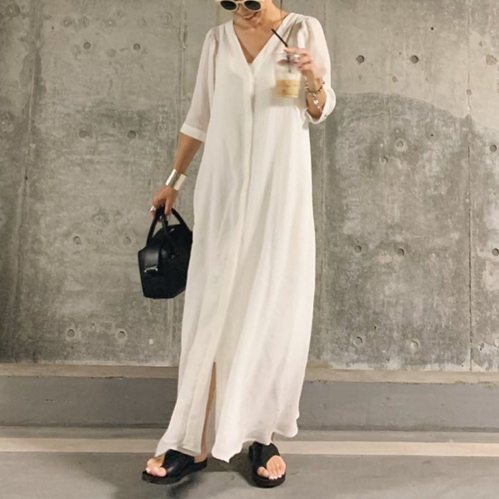 Loose Waist Slim Long Shirt Dress