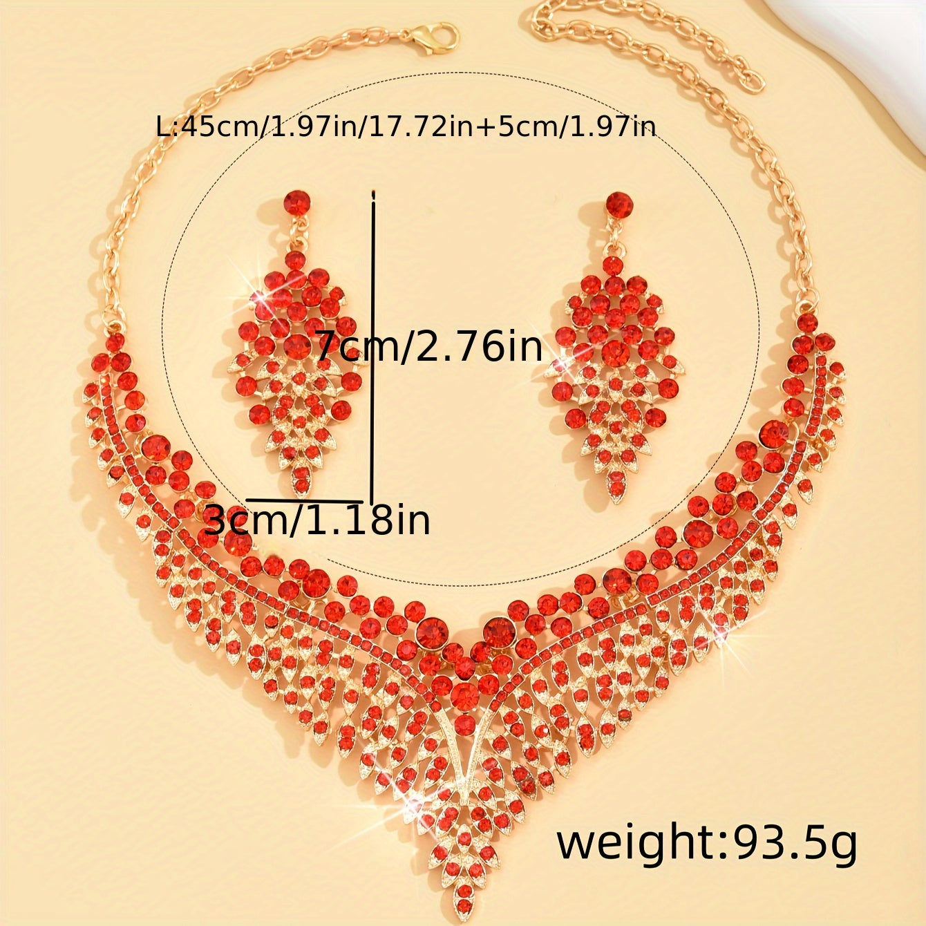 Luxury Rhinestone Statement Necklace And Earrings Set, Exaggerated Jewelry For Women, Glamorous Wedding Accessories Gifts For Eid