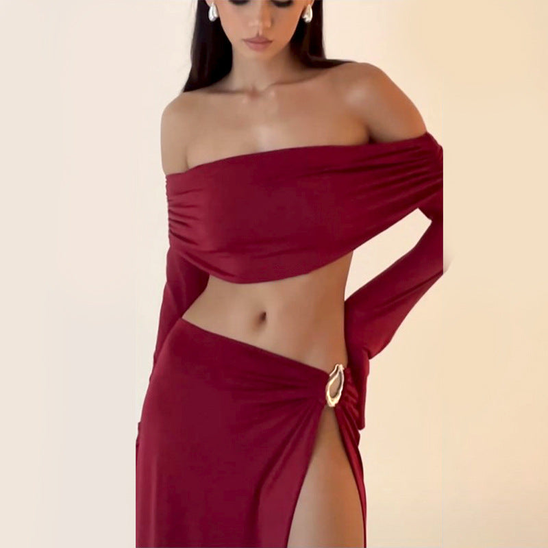 MELE Sexy High Slit Skirt Two-piece Suit